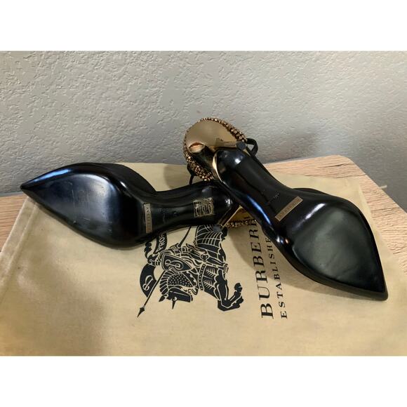 Burberry London Alanson Embellished Satin Heels Pumps Black Gold EU 39 - Picture 4 of 5